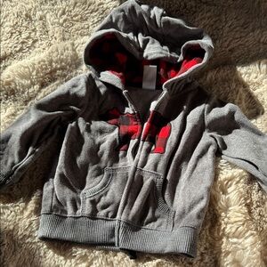Carter's Gray Hoodie with Red Plaid Bear Accent Zipup 9mo Baby